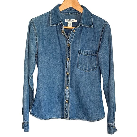Vintage 90's Jean Shirt Button Down 100% Cotton Women's Small - Picture 1 of 8